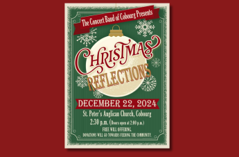 Christmas Reflections poster - image of a white ornament with text overtop